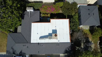 Smart Roofing project - Mixed Roof System - Midnight Shingles and White Polyfresko, Los Angeles in Los Angeles