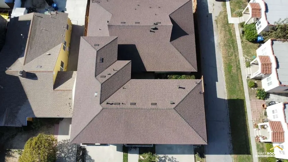 Smart Roofing project - Asphalt Shingle Roof Replacement - Brown / Tan Blend, 16-Photo Aerial Documentation in Los Angeles
