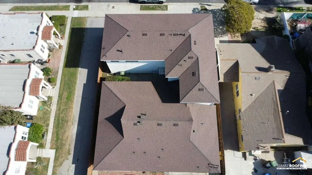 Smart Roofing project - Asphalt Shingle Roof Replacement - Brown / Tan Blend, 16-Photo Aerial Documentation in Los Angeles