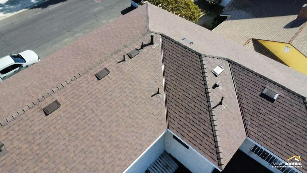 Smart Roofing project - Asphalt Shingle Roof Replacement - Brown / Tan Blend, 16-Photo Aerial Documentation in Los Angeles
