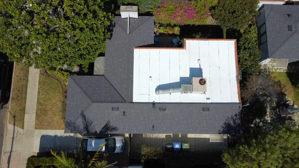 Smart Roofing project - Mixed Roof System - Midnight Shingles and White Polyfresko, Los Angeles in Los Angeles