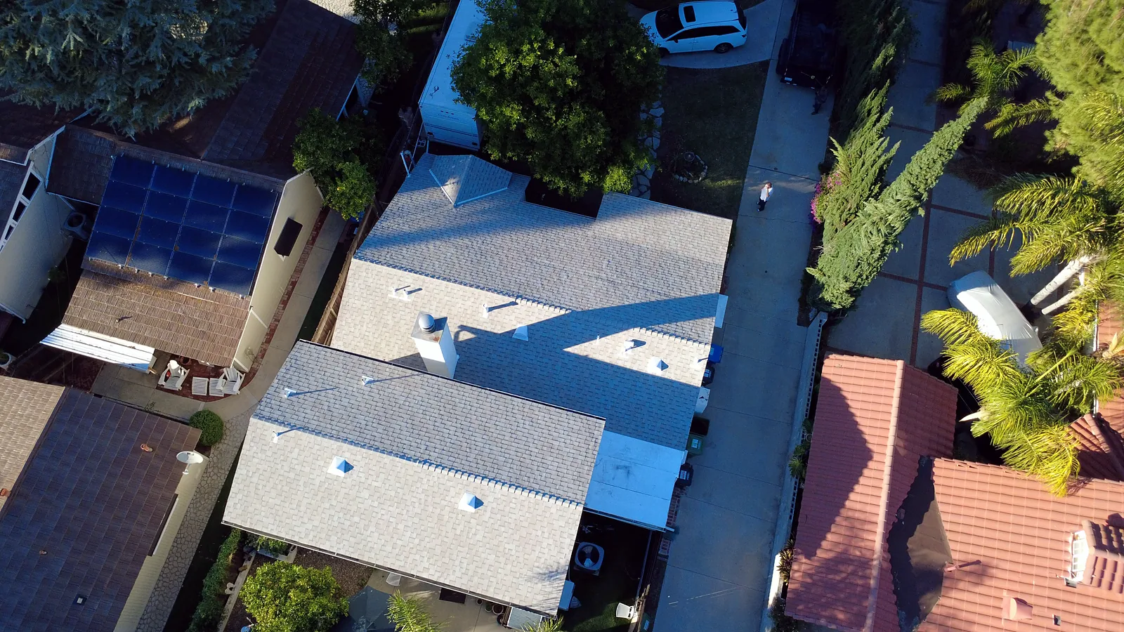 Ridge lines and roof vents on a completed Woodland Hills roof replacement